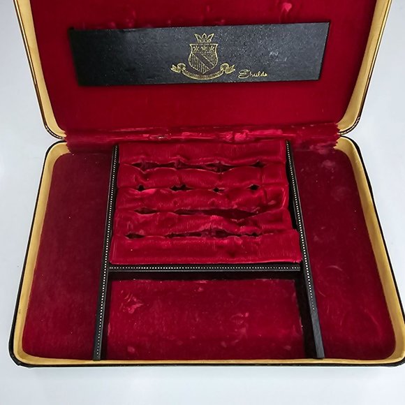 Vintage Shields Mens Leather Jewelry Box Black Watch Rings Cufflinks Velvet - Picture 8 of 10